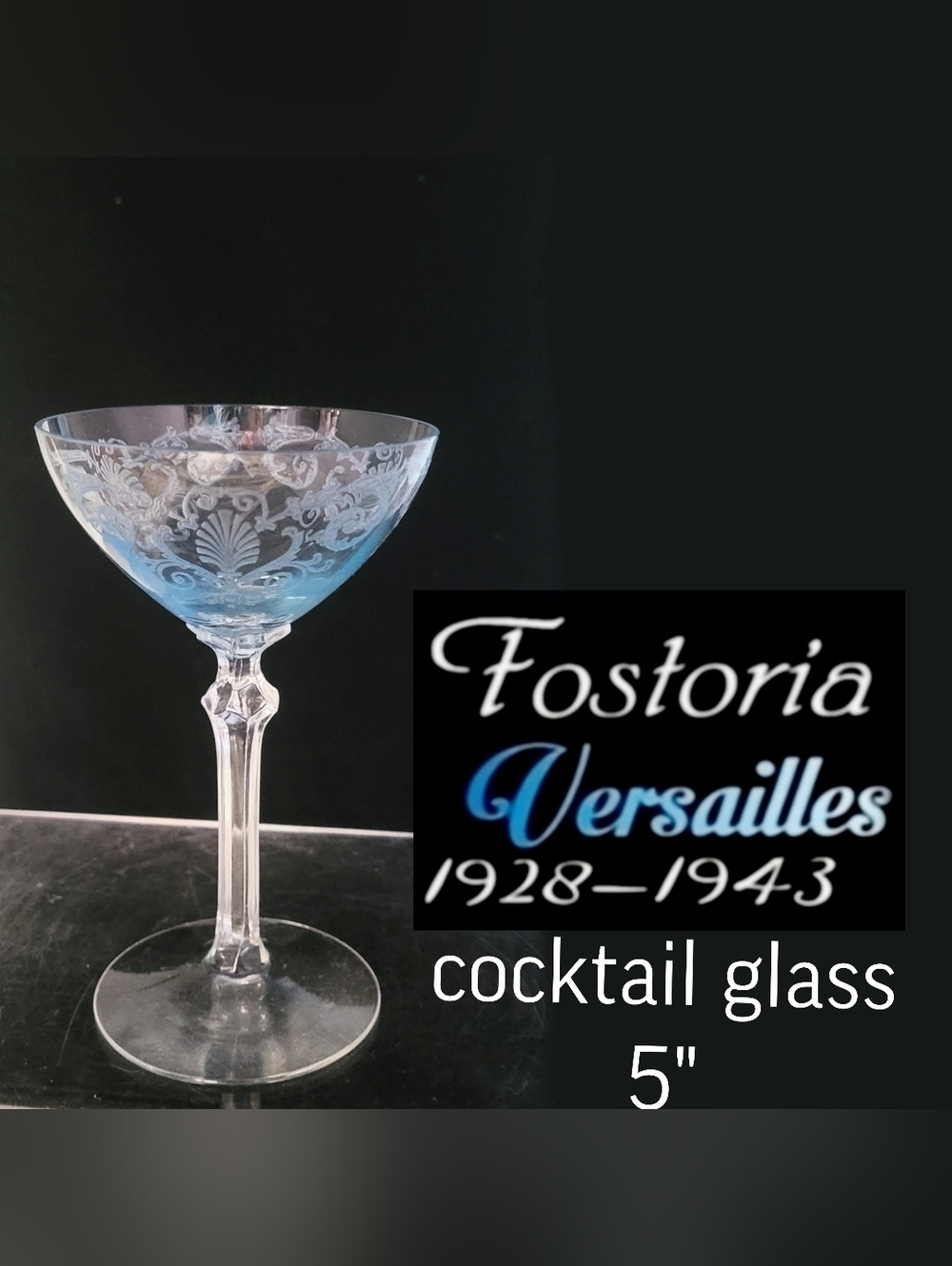 Vintage Fostoria Versailles Etched Azul Blue Cocktail Glass 5"coupe